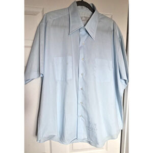 Vintage 70s Sears The Men's Store Perma-Prest Blue Dress Shirt S/S Spread Collar